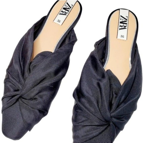 Zara Black Pointy Flats With Fabric Knot size 38 - Picture 3 of 6